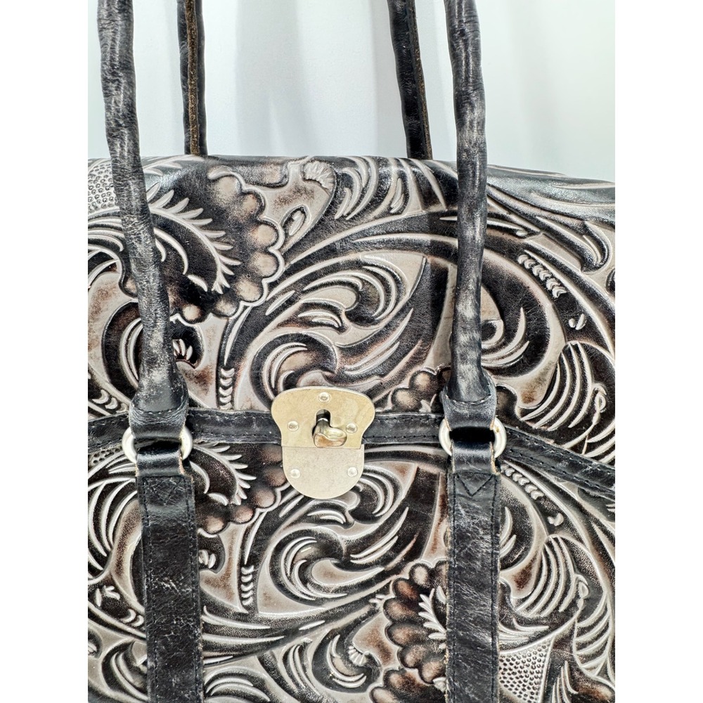 Patricia Nash Tote Bag Womens Large Black Tooled Leather Floral Boho Handbag - Picture 2 of 16